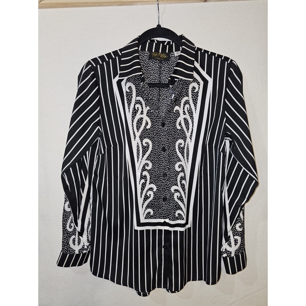 Bob Mackie Wearable Art  Black‎ And White  Long Sleeve Blouse Size XS
